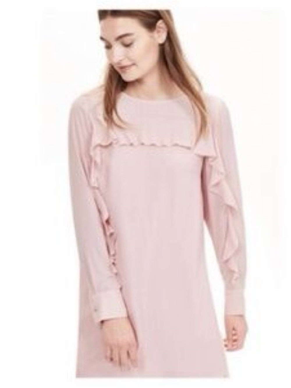 Banana Republic Light Pink Ruffle-Trim Midi Dress